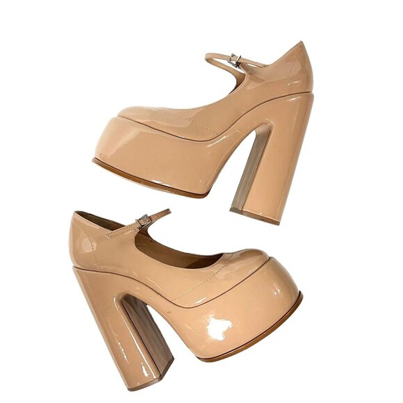 SCHUTZ Zayne Mary Jane Heels Size 7.5 Platform Chunky Pump Patent Pressego Tan - Picture 14 of 16